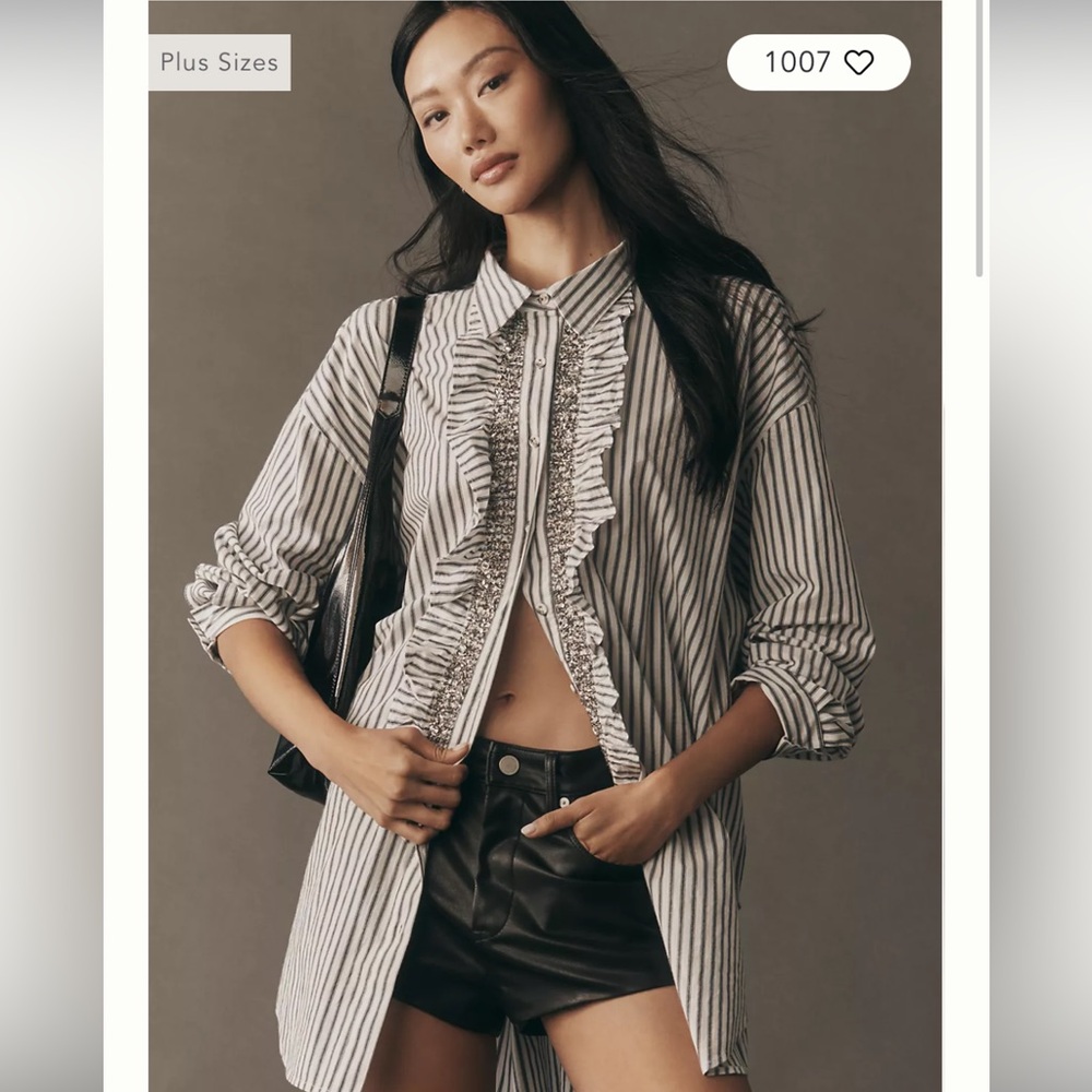 Pilcro Crystal Embellished Relaxed Button-Down Shirt